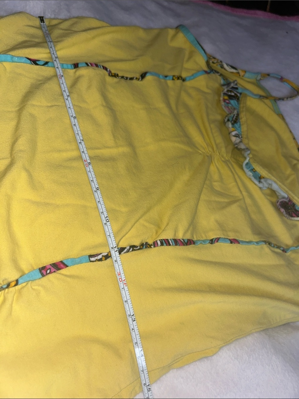 Y2K Ruffle detailing blue pattern 2000โs tank top cami yellow reworked vintage - Picture 8 of 8